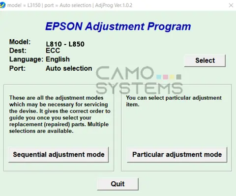 Reset Epson L810-L850 Adjustment Program