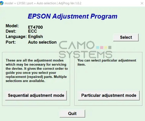 Reset Epson ET4700 Adjustment Program