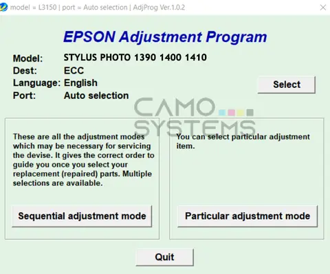 Reset Epson Stylus Photo 1390 1400 1410 Adjustment Program