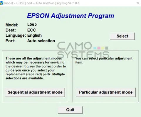 Reset Epson L565 Adjustment Program