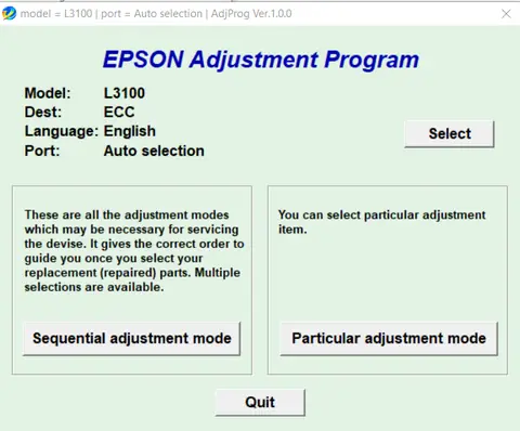 Reset Epson L3100 Adjustment Program