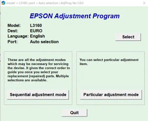 Reset Epson L3160 Adjustment Program