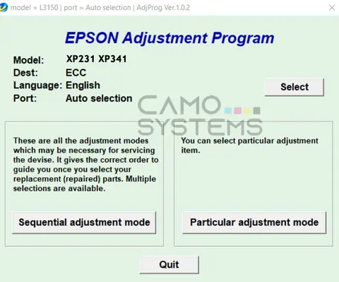 Reset Epson XP231 XP341 Adjustment Program