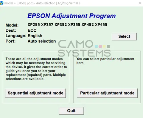 Reset Epson XP255 XP257 XP352 XP355 XP452 XP455 Adjustment Program