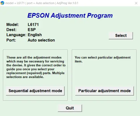 Reset Epson L6161, L6171, L6190, L6091Adjustment Program epson