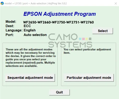 Reset Epson WF2650, WF2660, WF2750, WF2751, WF2760 Adjustment Program