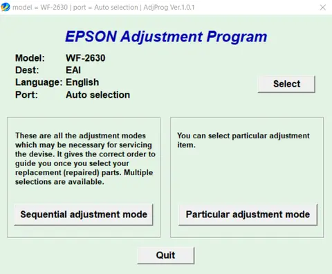 Reset Epson WF2630