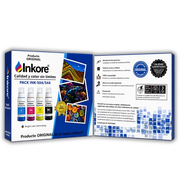 Pack Tinta Inkore® CMYK 280 ml para uso en Epson Serie 504-544
