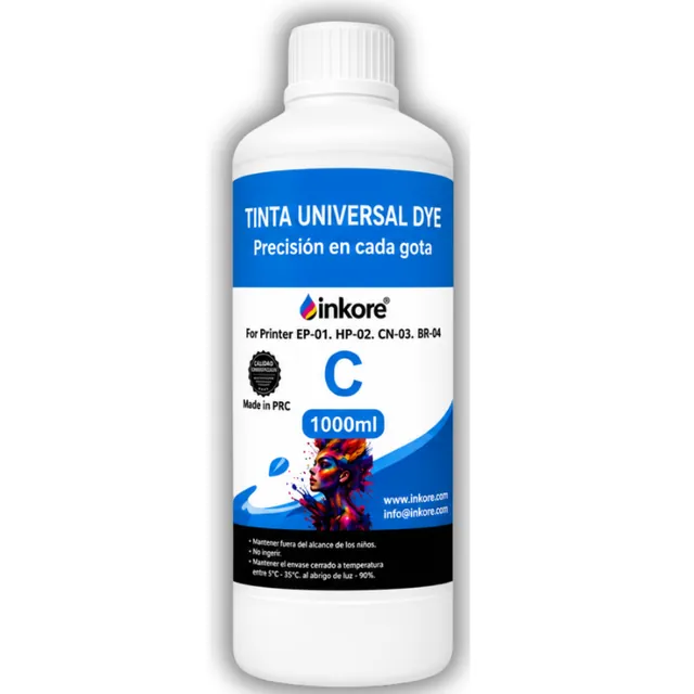 Tinta Universal Inkore® Cian 1 litro para Epson, HP, Canon y Brother