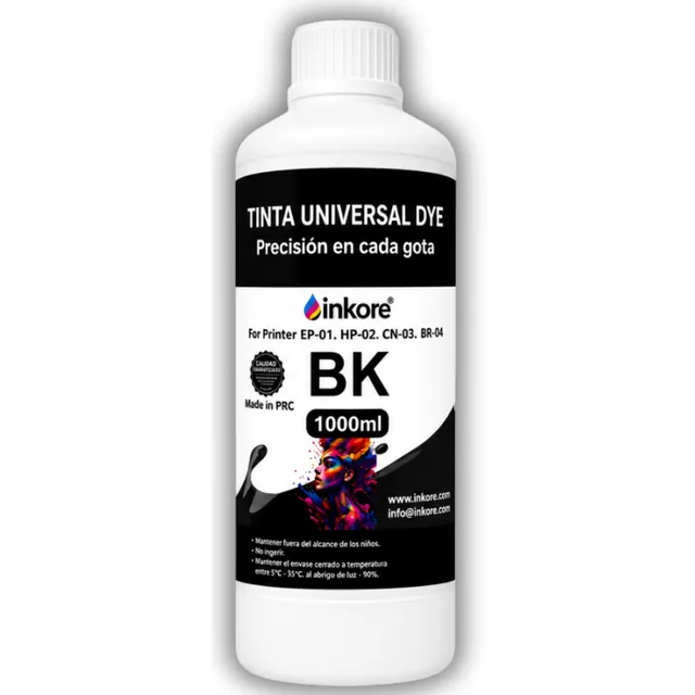 Tinta Universal Inkore® Negro 1 litro para Epson, HP, Canon y Brother