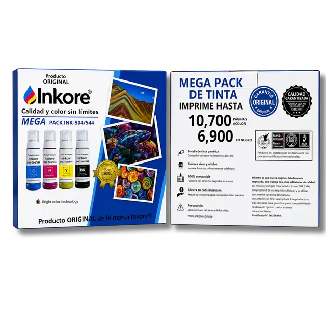 Pack Tinta Inkore® CMYK 400 ml para uso en Epson Serie 504-544